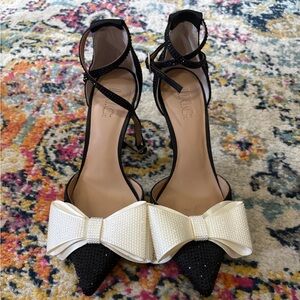 INC International Concepts Black Pointed Heels with White Bow